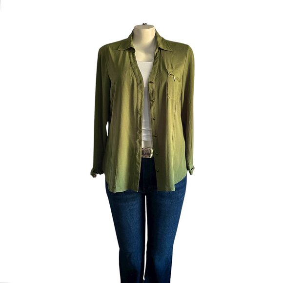 Ashley Stewart Olive Green Blouse Shirt - 14/16 - Picture 1 of 8